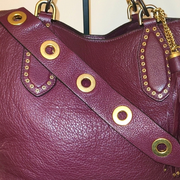 Michael Kors Brooklyn Burgundy Leather Satchel - Picture 5 of 15